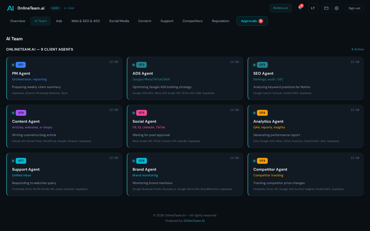 OnlineTeam.AI - 9 AI agents working in real time for your business